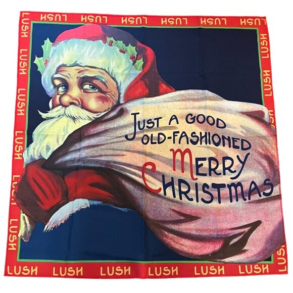 LUSH Ltd Ed "Old-Fashioned Christmas" 100% Recycled Polyester Knot Wrap, 27.5x28 - Picture 1 of 2
